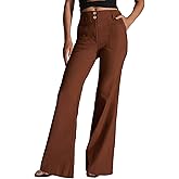 miduo Womens Solid Stretchy Buttons Wide Leg Straight Leg Long Flare Pants Trousers with Pockets