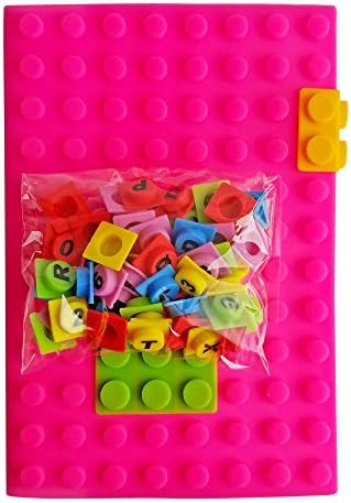 Lego Notebook/Journal (Pink) - WORDS&amp;THOUGHTS Diary, a Pack of 62 Decorative Silicone Lego Cubes with Alphabets &amp; Numbers, Building Block Notebook for Kids, Students, Diary &amp; Journal Writers