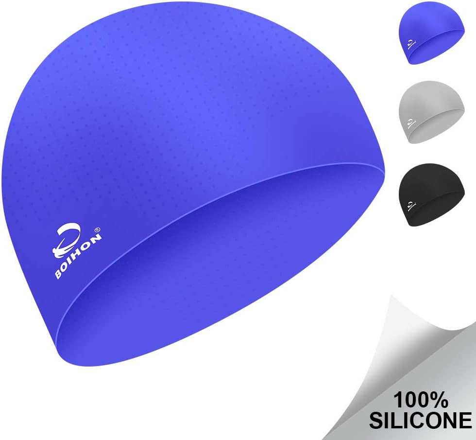 Pansonite Silicone Swim Cap-Adults Youths Men Women Inside Particle Bathing Cap for Long or Short Hair Waterproof Pool Caps with Grain Makes Your Hair Dry