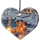 Trend Setters Disney – Mickey and Minnie Mouse – Christmas Lodge – Thomas Kinkade Studios – 3.5” x 3” Heart Shaped Hanging Acrylic Print – Officially Licensed Collectible ACPHEART669