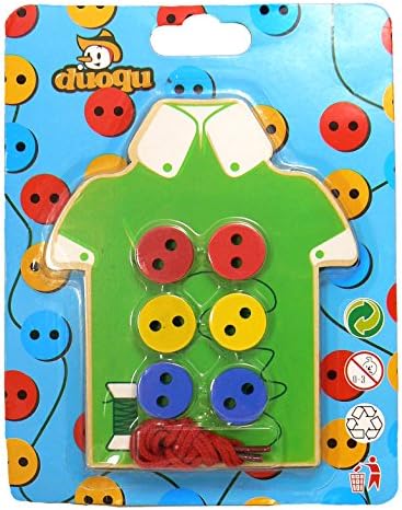 Montessori wooden shirt sewing buttons educational toy MONT006