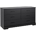 Prepac Rustic Ridge Farmhouse 6-Drawer Double Dresser, Black Dresser for Bedroom, Chest of Drawers with 6 Storage Drawers, 53.25” wide x 18.25” deep x 28.5” tall, Black