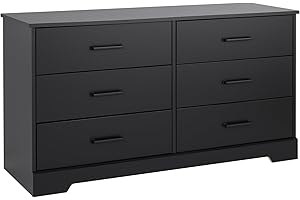 Prepac Rustic Ridge Farmhouse 6-Drawer Double Dresser, Black Dresser for Bedroom, Chest of Drawers with 6 Storage Drawers, 53.25” wide x 18.25” deep x 28.5” tall, Black