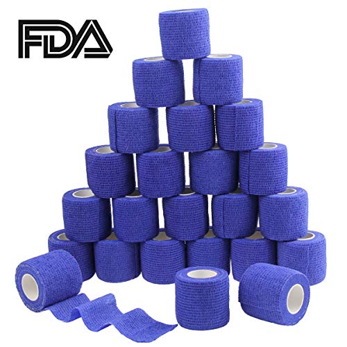 MUEUSS Self Adhesive Bandage Tape Vet Wrap Self Adherent Cohesive Bandages First Aid Wrap Waterproof Non-Woven Elastic Bandage for Animals Pet Sports Supply FDA Approved 24 Rolls, 2 inches x 5 Yards