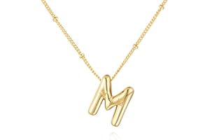 Qyalie Bubble Letter Necklace Balloon Initial Necklaces for Women Girls Dainty Alphabet Pendant 14K Gold Plated Puffy Name Personalized Jewelry Gift