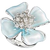 Kokoma White Enamel Flower Ring with Crystal Center Cubic Zirconia Floral Wrap Finger Ring Wedding Band Promise Engagement Eternity Rings Elegant Jewelry for Women