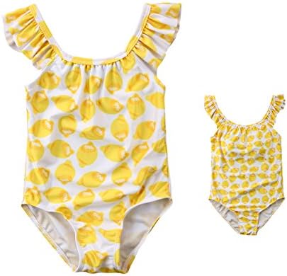 MUNIMINI 2018 Mom and Baby Girls Family Matching Lemon Swimsuit One Piece Beach Wear (6-12 Months, Baby)