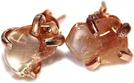 Tumbled Oregon Sunstone Stud Earrings Rose Gold Vermeil