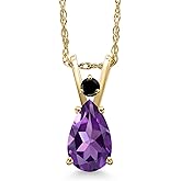 Gem Stone King 14K Yellow Gold Purple Amethyst and Black Diamond Pendant Necklace for Women | 0.80 Cttw | Gemstone February Birthstone | Pear Shape 8X5MM | With 18 Inch Chain