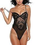 Finegozir Women Sexy Spaghetti Strap Lingerie Lace See-through Teddy One Piece Sleepwear