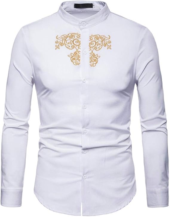 Amazon Yeach メンズ 秋と冬 男性 S 2xl レジャー 刺繍 立っている襟 ロングスリーブ シャツ トップ 服装 春着 夏物 普段着 遊び着 エクササイズ 登山 ホーム バケーション アクティブシャツ Tシャツ 通販