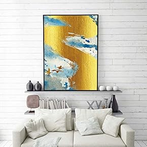 Framed Canvas Home Artwork Decoration Golden Abstract Style Canvas Wall Art for Living Room, Bedroom - 16x24 inches