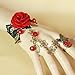 QTMY Black Lace Adjustable Red Rose Finger Ring Bracelet Jewelry Set Gift for Women Girl
