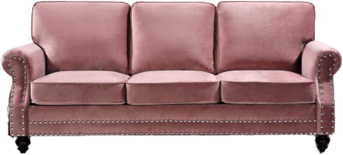 Container Furniture Direct Lotus Mid Century Modern Velvet Upholstered Living Room Rolled Arms, Sofa and Loveseat, Rose: Furniture & Decor