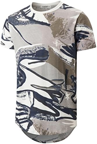 YININF Mens Hipster Hip-Hop Premiun Tees - Stylish Longline Latest Fashion Print T-Shirts Army Green L (82 BL)