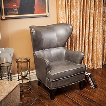 Romford Charcoal Grey Bonded Leather Wingback Club Chair Amazon Co Uk Kitchen Home