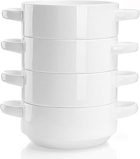 Sweese 108.101 Suppentassen mit Henkel, 4er Set Suppenschüsseln aus Porzellan, 550 ml