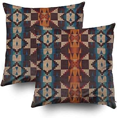 Herysta Christmas Home Decorative Cotton Pillowcase Pack of 2 20X20Inch(50X50Cm) Invisible Zipper Cushion Cases Brown Red Teal Blue Eclectic Ethnic Square Pillow Case Cover for Sofa Bed,Gold Green