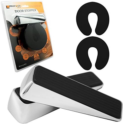 Decorative Door Stopper Wedge Stop - 2 pcs Premium Stainless Steel Premium Ruber - 2pcs Gift Finger Pinch Guard - Professional Set 4 in Pack - Original Heavy Duty Door Stops