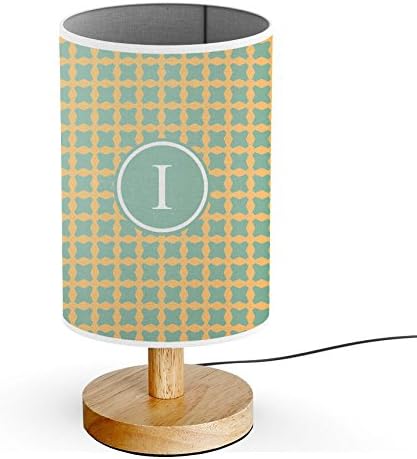 [ INITIAL LETTER I ] Monogram Name USB POWERED Wood Base Desk Table Bedside Lamp [ Geometric Shapes ]