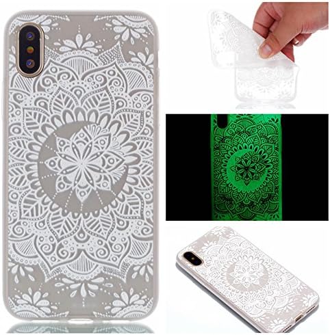 Flower Luminous Glow In the Dark Soft TPU Case For Iphone X Eiffel Tower Lace Skull Ultra thin Dog Clear Skin Cover (Abstract transperant)