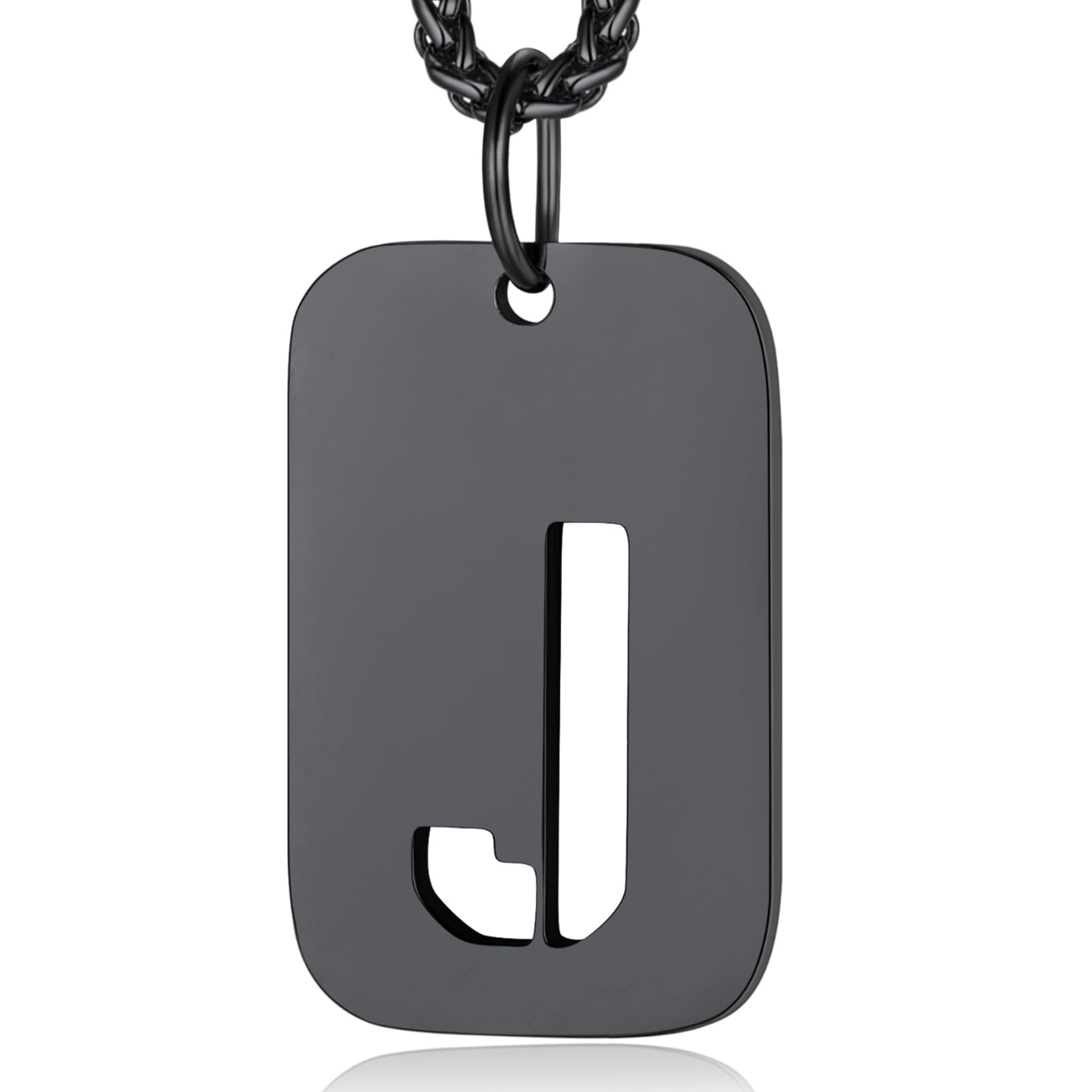 Dog Tags for Men Pendant Necklace Black Chains for Men Jewellery Mens Initial Letter Necklace Dogtag Chain J Necklace