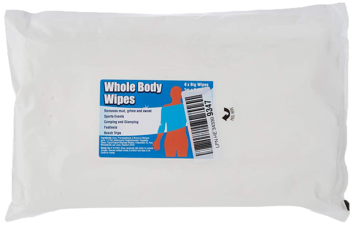 Whole Body Wipes – XL wipes for adults No shower – large & fresh – ideal for festivals, tough mudder, camping, travel (4pk)