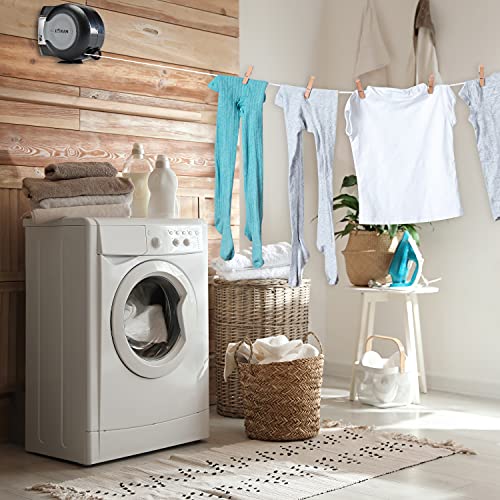 EcoBam Retractable Reel Washing Lines, Wall Mounted Laundry Drying Double Clothes Line, Heavy Duty Dual Clothesline Dryer Indoor Outdoor, 30m (2 x 15m), Black, PVC Wire