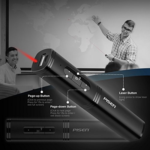 Pisen-Wireless-Presenter-Rechargeable-RF-24GHz-Remote-Pointer-Presentation-Clicker-USB-Remote-Control-Flip-Pen-for-PPT-Powerpoint-Slideshow-2500mAh-Portable-Power-Bank