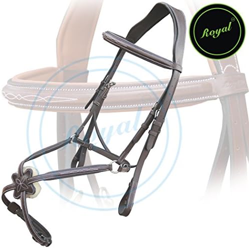Runners Fancy Square Raised Mexican Adjustable Bridle with Padded Jaw, Broad Cut Heap Piece &amp; Reins./ Buffalo Leather./ Stainless Steel Buckles.