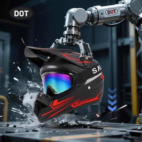 LBOYLOVE® Adult Dirt Bike Motocross Helmets (Goggles Gloves Face Mask) 4 PCS Set, Men Women Full Face Motorcycle Helmet Mountain Bike Off Road Helmets, DOT Approved ATV Helmet