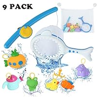 Jaolex Baby Bath Toys Fishing Toys Bathtub Fun Toys Cute Water Spray Toys and Squeak Animal Toys, Fun Fishing Rods and Fishing Net Storage Bag Set, Best Gift for Babies Boys and Girls