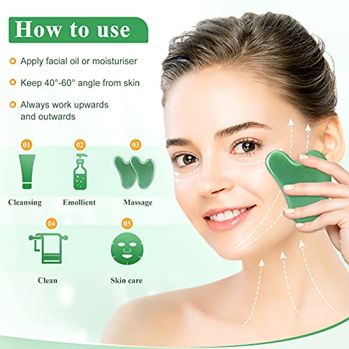 Gua Sha Facial Tools, 2 Pack Guasha Tool for Face, Natural Jade Gua Sha
