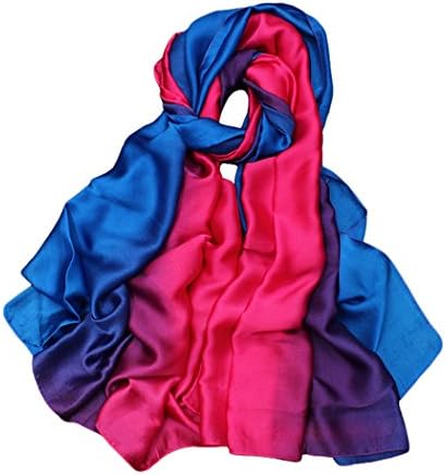 EUTERPE Women Long Silk Scarf Scarves Lightweight Shawl Wrap Gift for Her (rose&amp;blue)