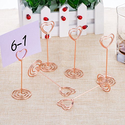 TOYMYTOY 12 Pcs Table Number Holders,Rose Gold Heart Shape Photo Holder Clips Place Card Paper Menu Stand