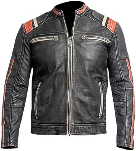 Mens Retro Classic Slim fit Biker Style Distressed Black Real