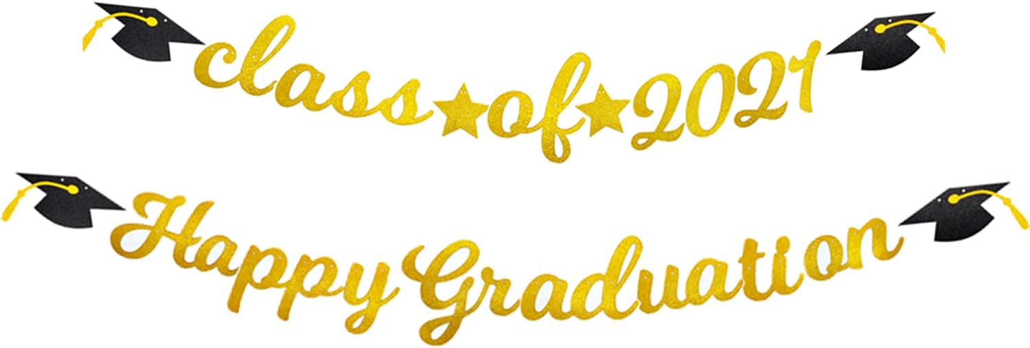 Happy Graduation Calss of 2026 Banner Congrats Grad 2025 Graduations Congratulations Garland Bunting for Party Decorations Gold