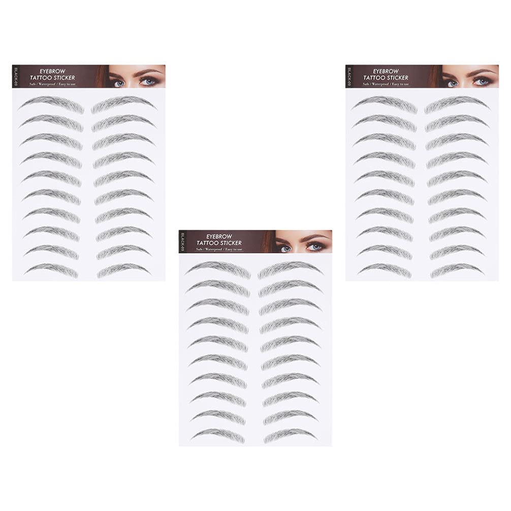 Lurrose 3 Sheets 6D False Eyebrows Waterproof Eyebrow Transfers Stickers for Women Girls Eyebrow Sticker Makeup Tool Style 1