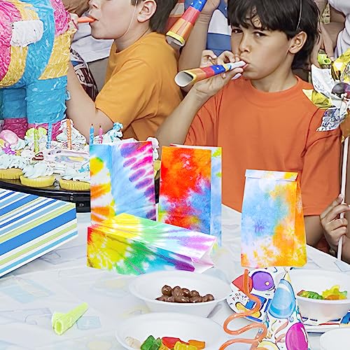 JOHOUSE 54PCS Tie Dye Paper Bags, Party Gift Bags Camouflage Treat Bags Goody Bags Tie Dye Party Accessories for Party Favors Kids Birthday Party