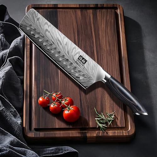 SHAN ZU Japanese Nakiri Knife in Powder Steel, 18 cm Kitchen Knives High Carbon 63 HRC Vegetable Chopper Professional 12°Sharp Blade Chef Knives with Ergonomic Pakkawood Handle