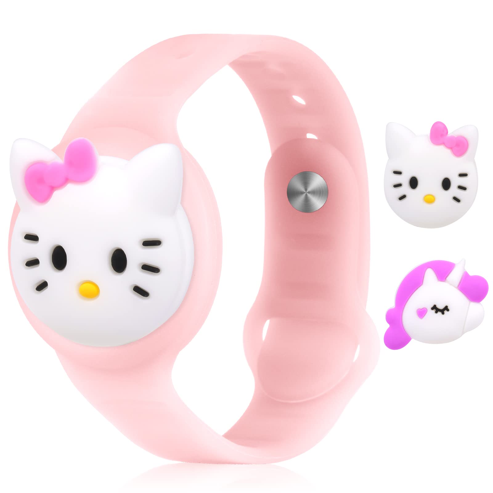 AXFEE Watchband Compatible with Apple Airtag, Silicone Bracelet Protective Case with 2 Pendants, Anti-Lost Adjustable Wristband for AirTags, Durable Anti-Scratch Protective Cover for Kids Elderly