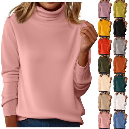 peiaclkde Thermal Tops Womens Turtle Neck Tops For Women Basic Long Sleeve Top Stretch Winter Turtleneck Jumper Slim Fit Base Layer Shirts Lightweight Roll Neck Pullover Ladies Jumpers Underwear Pink