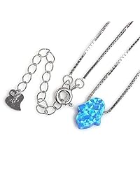 Kaletine Hamsa - Collar con colgante de mano de plata de ley con ópalo de fuego, cadena ajustable de 40,64 a 18.0 in