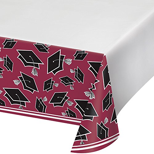 Creative Converting 320046 Graduation Theme Burgundy Red Tablecloth