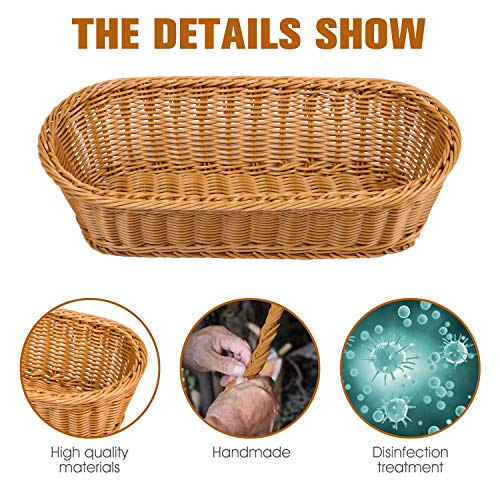 Natural Wicker Bread Basket,Long Woven Tabletop Food Fruit Multifunctional Sturdy Storage Serving Basket(3 PACKS) - Thumbnail 4