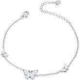 WINNICACA Sterling Silver Butterfly Bracelet Anklet Created Opal Butterfly Jewelry Gifts for Women Birthday Christmas Day Gifts