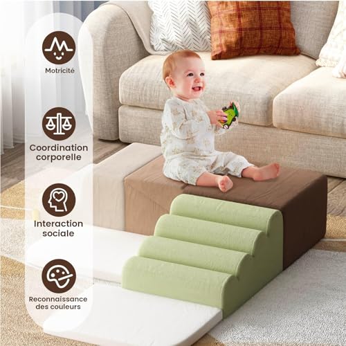 BanaSuper Children's Motor Skills Game | Motor Skills | Educational Foam Blocks with Velcro | Non-Slip Climbing Structure | Climbing Toys | Washable Design & Reinforced Safety, Grey