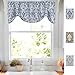 jinchan Linen Valance Curtain Tie Up Blue Valance for Kitchen Windows Vintage Floral Damask Printed Drapes with Adjustable Tie Medallion Small Window Curtain Rod Pocket 20 Inch Long One Panel