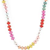 GEMSYMPHONY 8mm Natural Gemstone Beads, Pastel Multi-Color Rondelle Beaded Necklace – 18 Inch Hypoallergenic Gold Plated Chain – Dainty Handmade Jewelry for Women, Gift Idea (Colorful (Necklace)