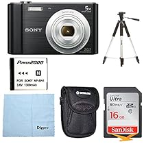 Sony W800/B DSC-W800/B DSCW800B 20 MP Digital Camera 5x Optical Zoom (Black) Bundle w/ 16GB Ultra SDHC UHS Class 10 Memory Card, Spare Battery, Table top Tripod, Deluxe Case, and Lens Cleaning Cloth